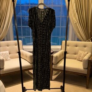 Gold and Black V-Neck Sheath Maxi Dress for Cocktail